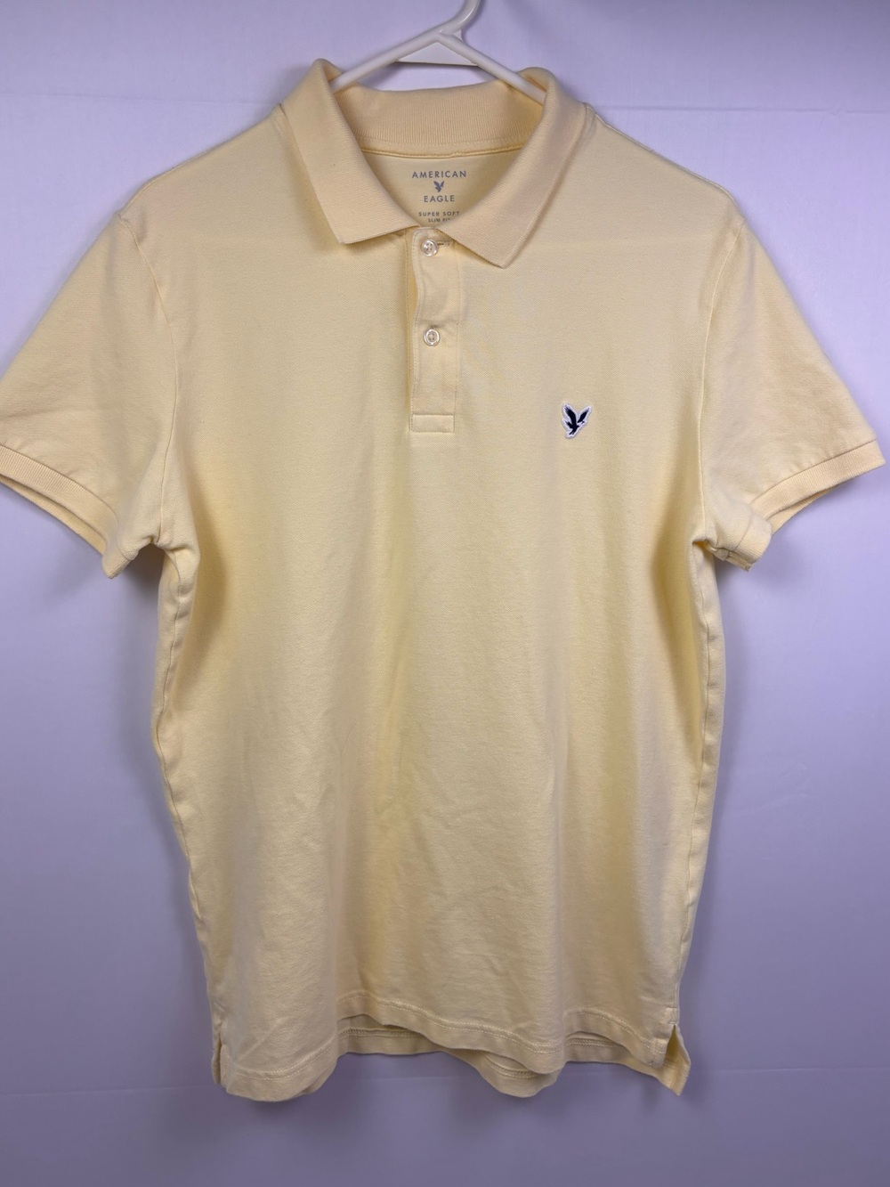 American Eagle Men's Large Super Soft Slim Fit Yellow Polo Shirt Eagle Logo